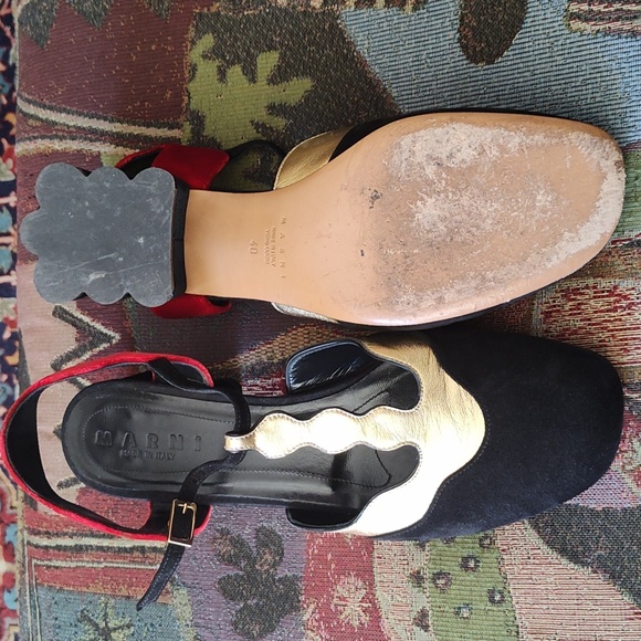 MARNI Velvet Suede Metallic Mary Jane Heels Size 40 - Picture 5 of 7